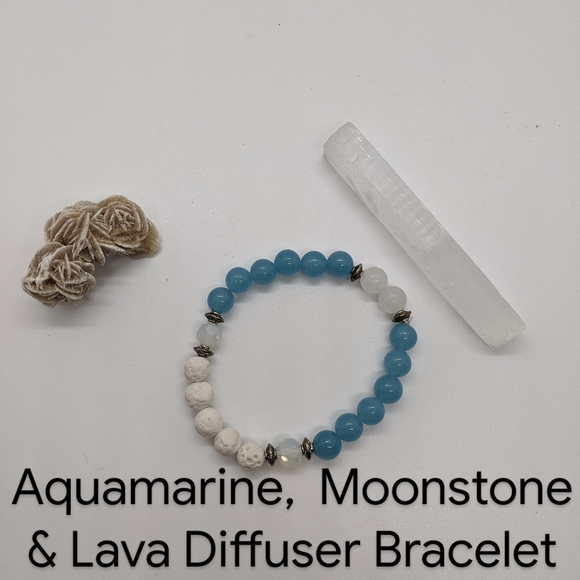 Aquamarine & Moonstone Lava Diffuser Bracelet - Picture 1 of 1